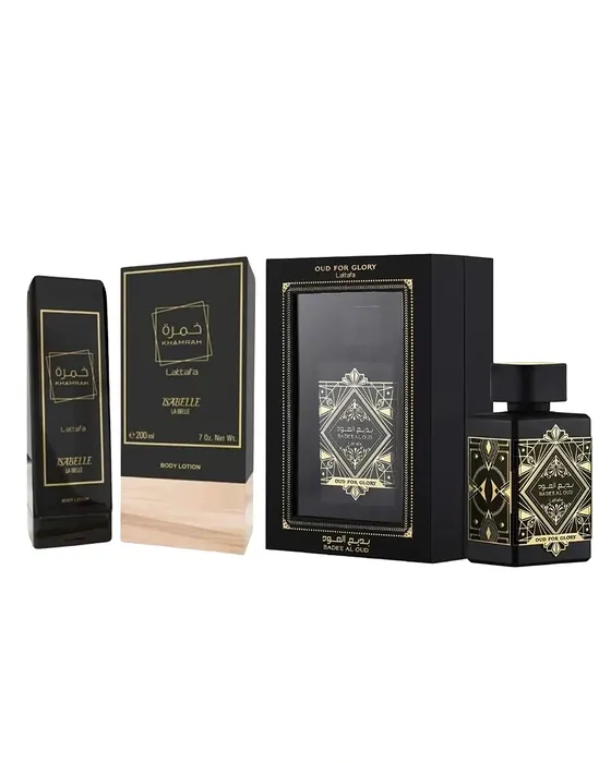 Combo Oud For Glory Lattafa Eau de Parfum - 100ml - Masculino + Khamrah Isabelle Hidratante - 200ml - Masculino - miniatura 2