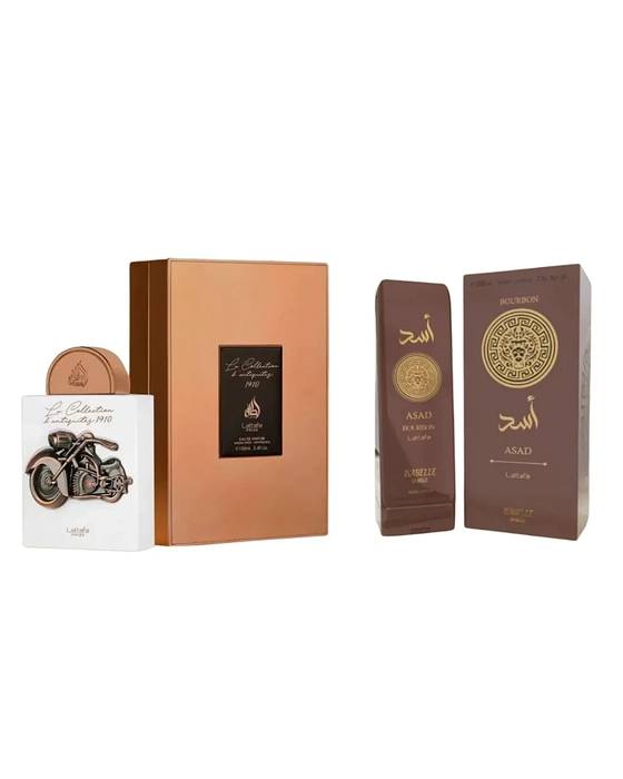 Combo La Collection D Antiquites Pride 1910 Lattafa 100ml + Hidratante asad Bourbon Isabelle La Belle 200ml - miniatura 2
