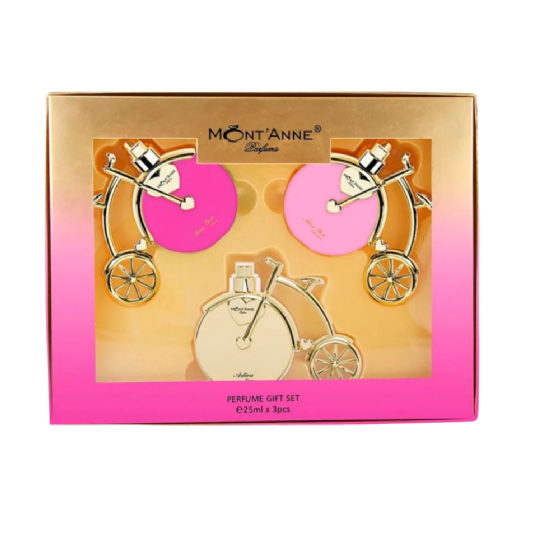 KIT BICICLETINHA 3 PÇS MONT'ANNE PARFUMS (MISS YOU LUXE, MISS YOU GLAMOUR, ADIEU LUXE) 25ML - imagem 1