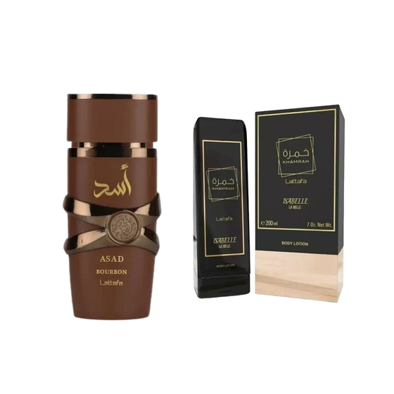 Combo Asad Bourbon Lattafa Eau de Parfum - 100ml+ Khamrah Isabelle Hidratante - 200ml - Masculino - miniatura 2