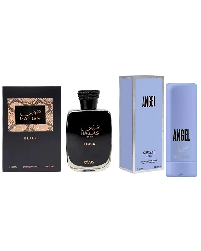 Combo Hawas Black Rasasi Eau de Parfum 100ml + Angel Isabelle Hidratante 200ml - Masculino - imagem 1