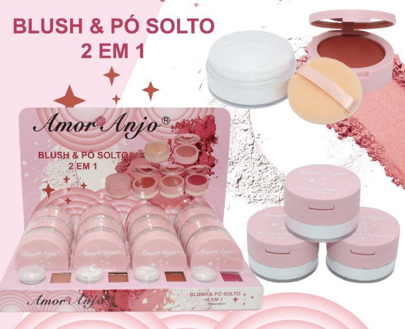 Blush & Pó Solto 2 Em 1 Com Espelho e Esponja - Amor Anjo Cor:#02 — miniatura 2