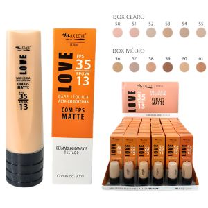 Box Base Liquida Alta Cobertura 35 Fps Cor 50 A 55 6 Cores ( Box C/42 Unid.) - Max Love