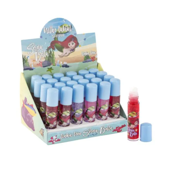 Box Brilho Labial Roll On Sereia Bella Teen ( 4 Sabores ) Safira