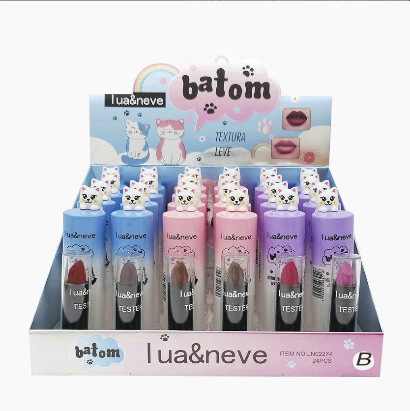 Box C/24 Un Batom Gatinho Textura Leve 6 Tons- Lua e Neve