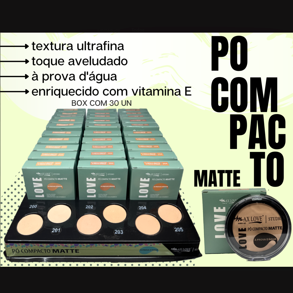 BOX PO COMPACTO MATTE PROVA A D'AGUA 10G BOX 01 COR 200 AO 205 ( BOX COM 30 UNIDADES ) - MAX LOVE - miniatura 3