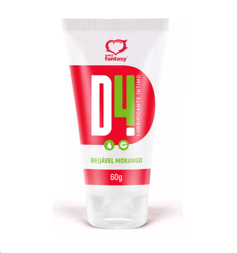 Gel D4 Umectante Lubrificante Textura Leitosa Beijável Morango 60g - Sexy Fantasy