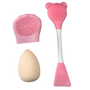 Kit 3 Peças Escova de Limpeza Facial Silicone e Esponja - Jony
