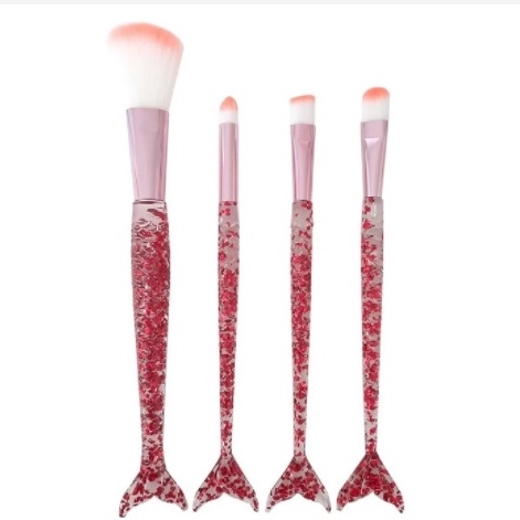 KIT 4 PINCEIS PARA MAQUIAGEM COM CABO GLITTER SEREIA - MEY - miniatura 2