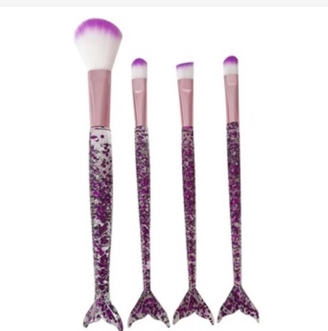 KIT 4 PINCEIS PARA MAQUIAGEM COM CABO GLITTER SEREIA - MEY - miniatura 4