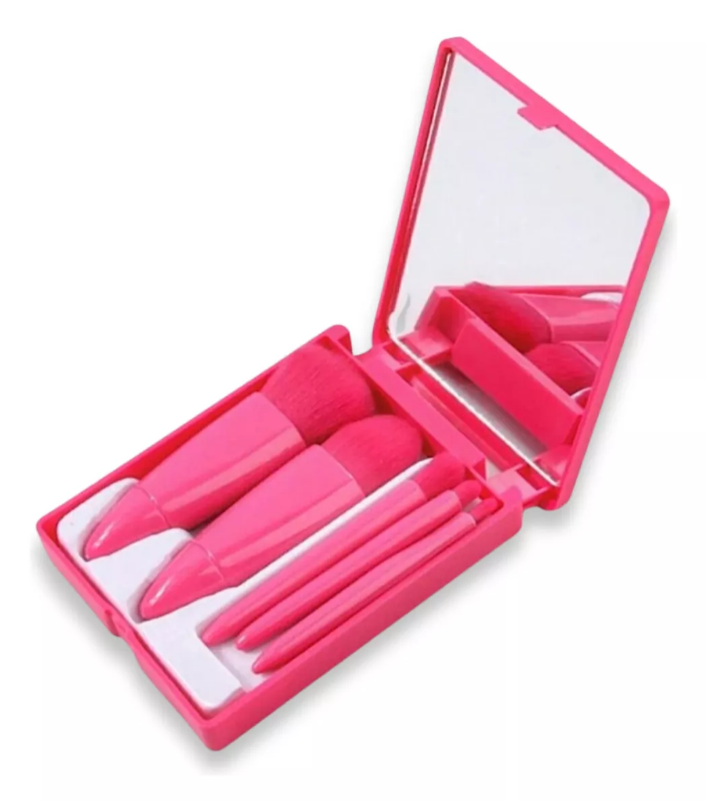 Kit Estojo Com 5 Mini Pinceis Com Espelho Pink — miniatura 2