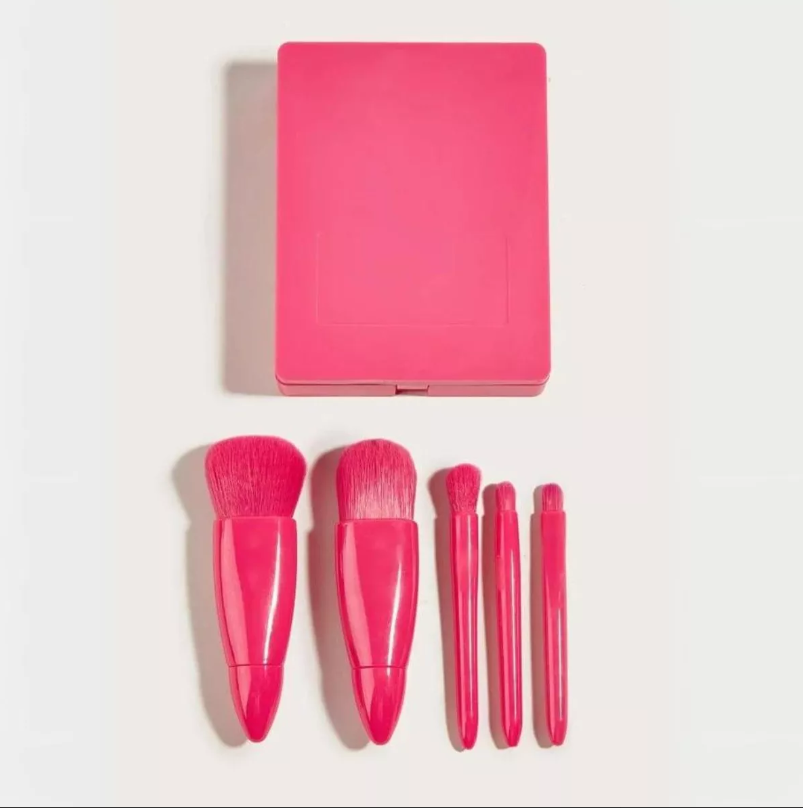 Kit Estojo Com 5 Mini Pinceis Com Espelho Pink — miniatura 3