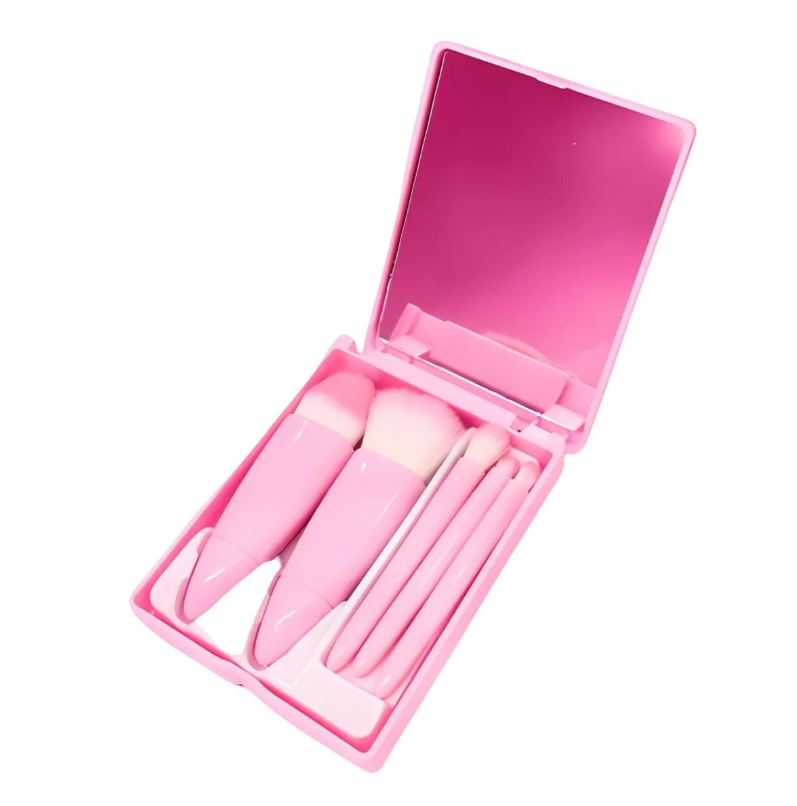 Kit Estojo Com 5 Mini Pinceis Com Espelho Rosa — miniatura 4