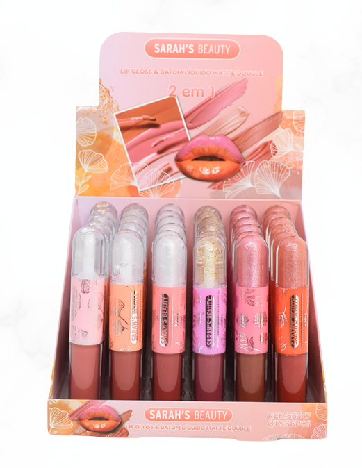 Lip Gloss e Batom Liquido 2 Em 1 Matte Double ( 06 Cores ) - Sarah'S Beauty Cor:sb02