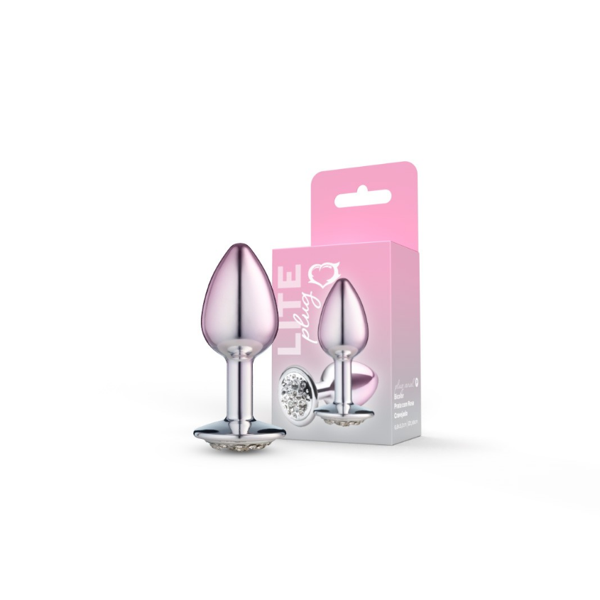 PLUG BICOLOR PRATA COM ROSA CRAVEJADO TAMANHO P - SEXY FANTASY - imagem 1