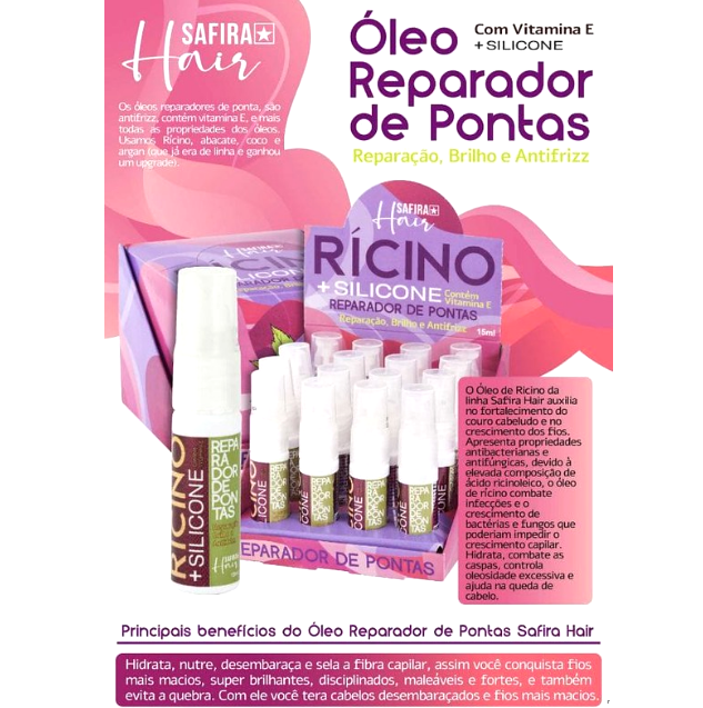 Reparador de Pontas Óleo de Ricino + Silicone 15ml - Safira