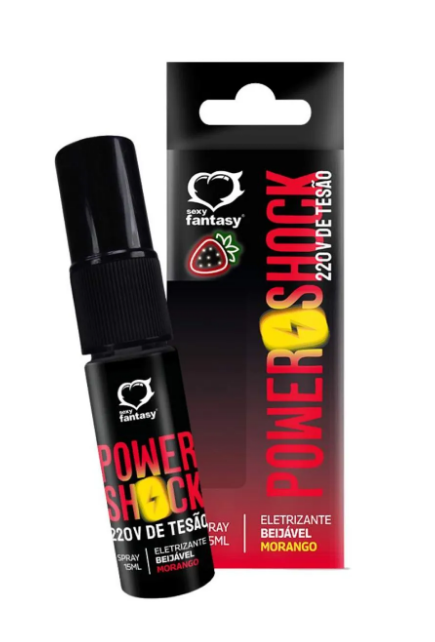 Vibrador Liquido Power Shock 220v de Tesão Sabor Morango Spray 15ml Sexy Fantasy